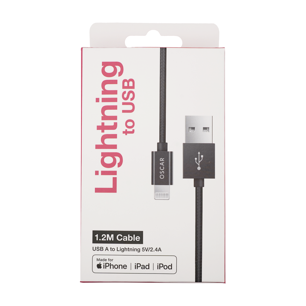 Oscar A to Lightning 1.2M MFi Cable Black