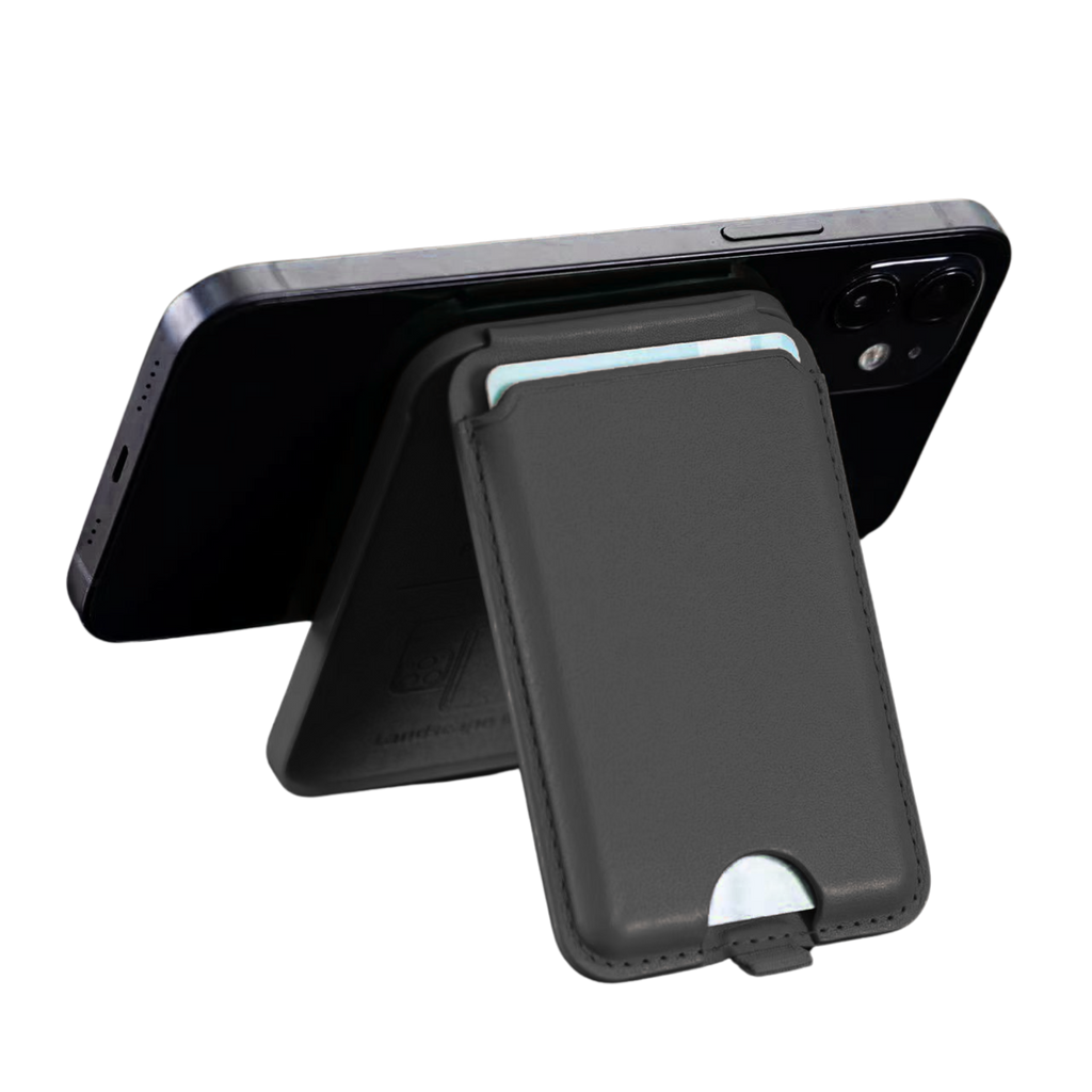 Magnetic Leather Wallet Stand Black