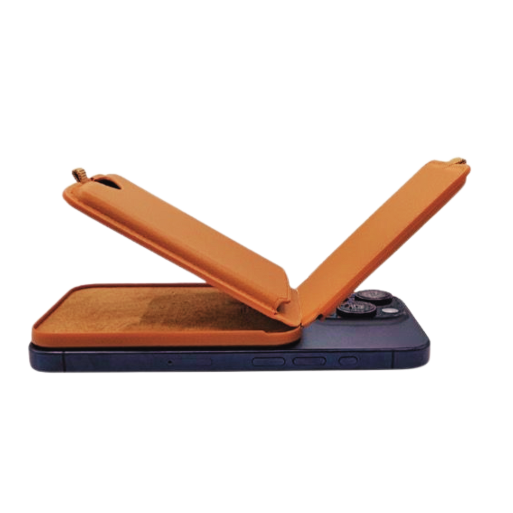 Magnetic Leather Wallet Stand Brown
