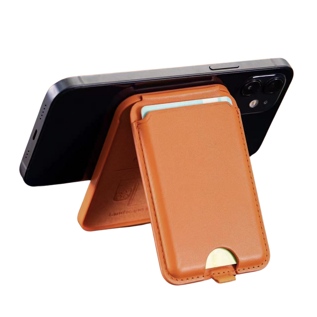 Magnetic Leather Wallet Stand Brown