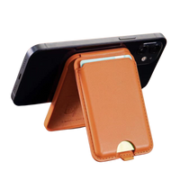 Magnetic Leather Wallet Stand Brown