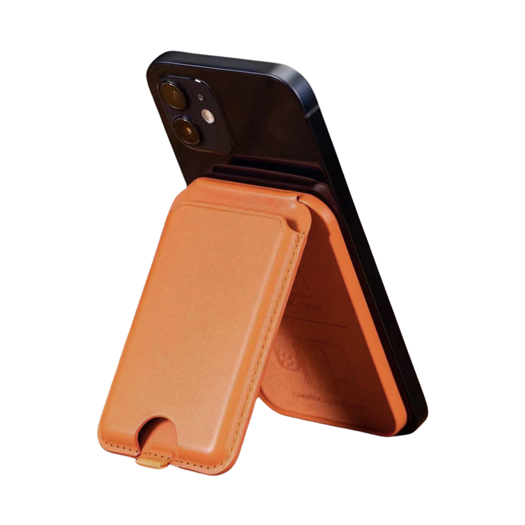 Magnetic Leather Wallet Stand Brown