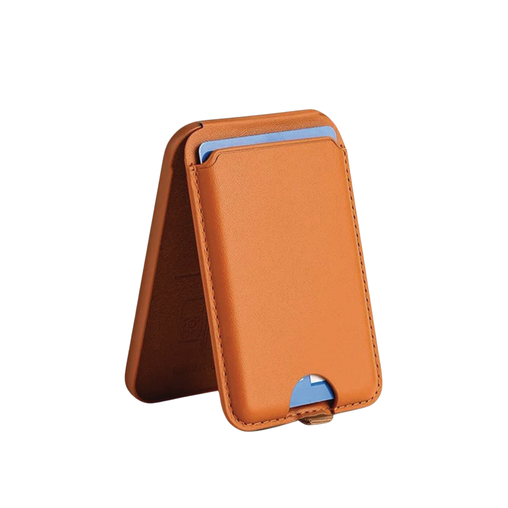 Magnetic Leather Wallet Stand Brown