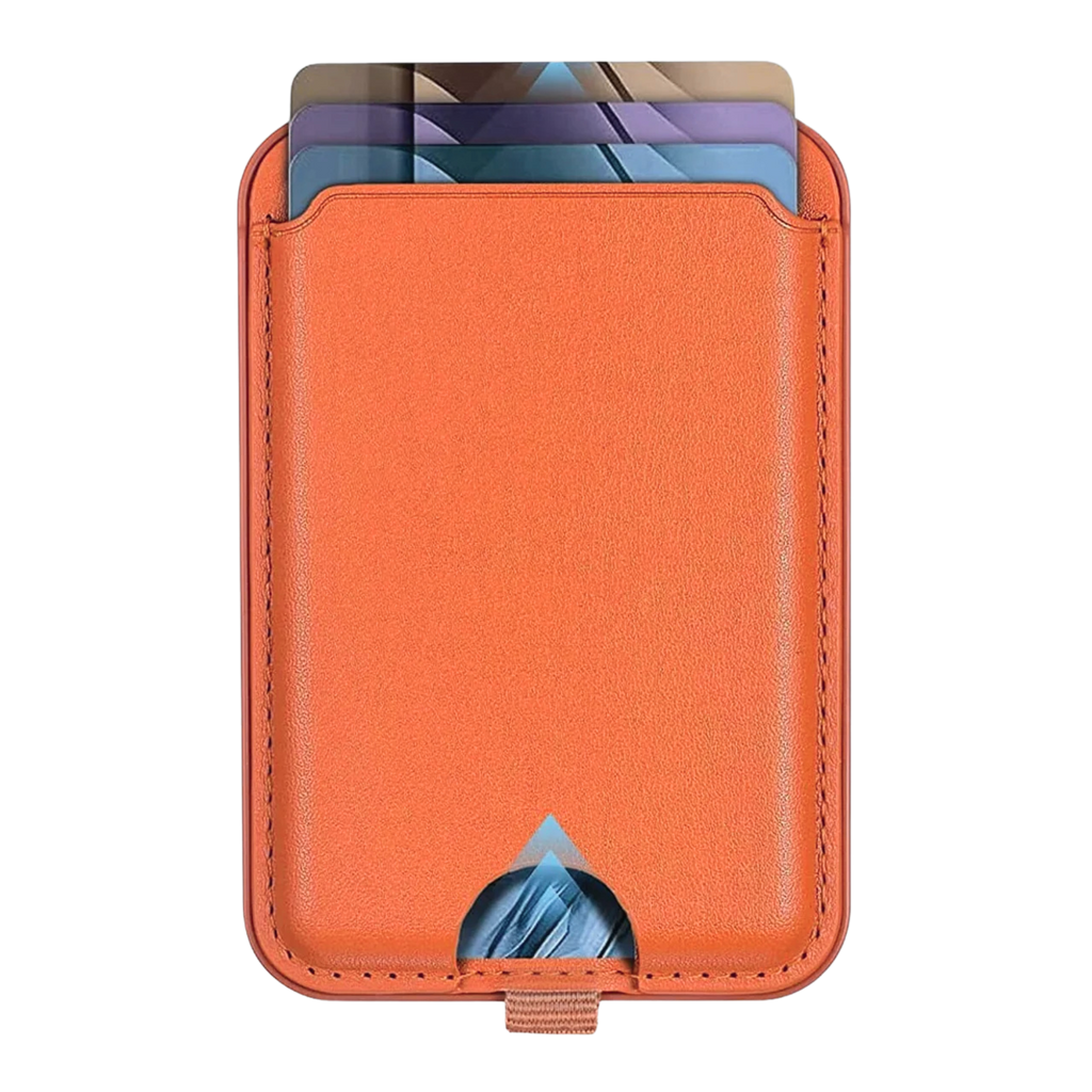 Magnetic Leather Wallet Stand Orange