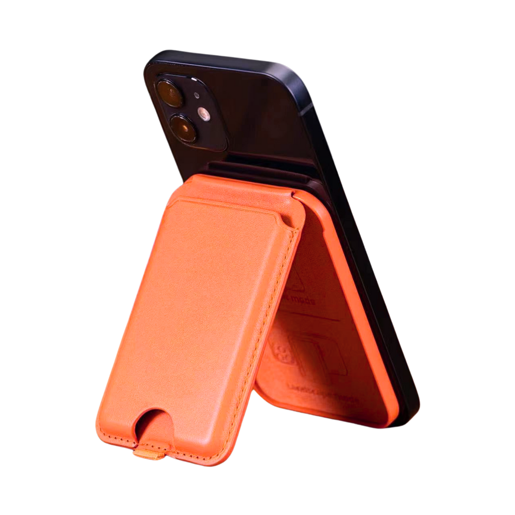 Magnetic Leather Wallet Stand Orange
