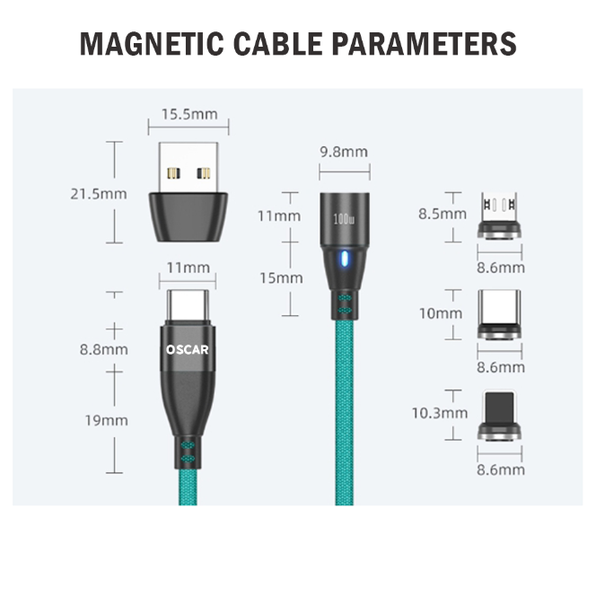 [ 3 Pack x 2m ] PD 100W USB Type-C Magnetic Charging Premium Cable iPhone [ Online Exclusive ]