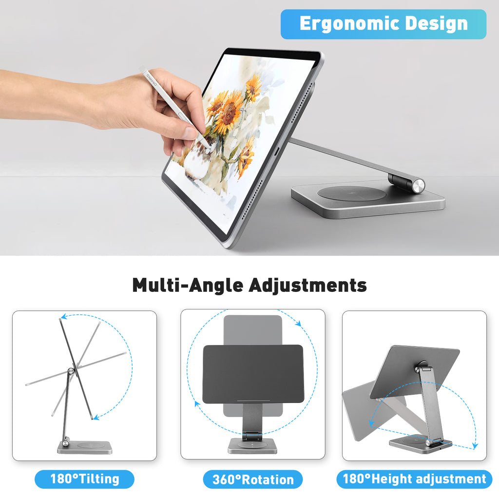 Oscar Magnetic iPad Stand with Wireless Charging Pad for iPad Pro / Air (11 inch / 12.9 inch)