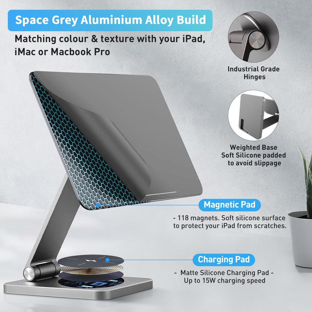 Oscar Magnetic iPad Stand with Wireless Charging Pad for iPad Pro / Air (11 inch / 12.9 inch)