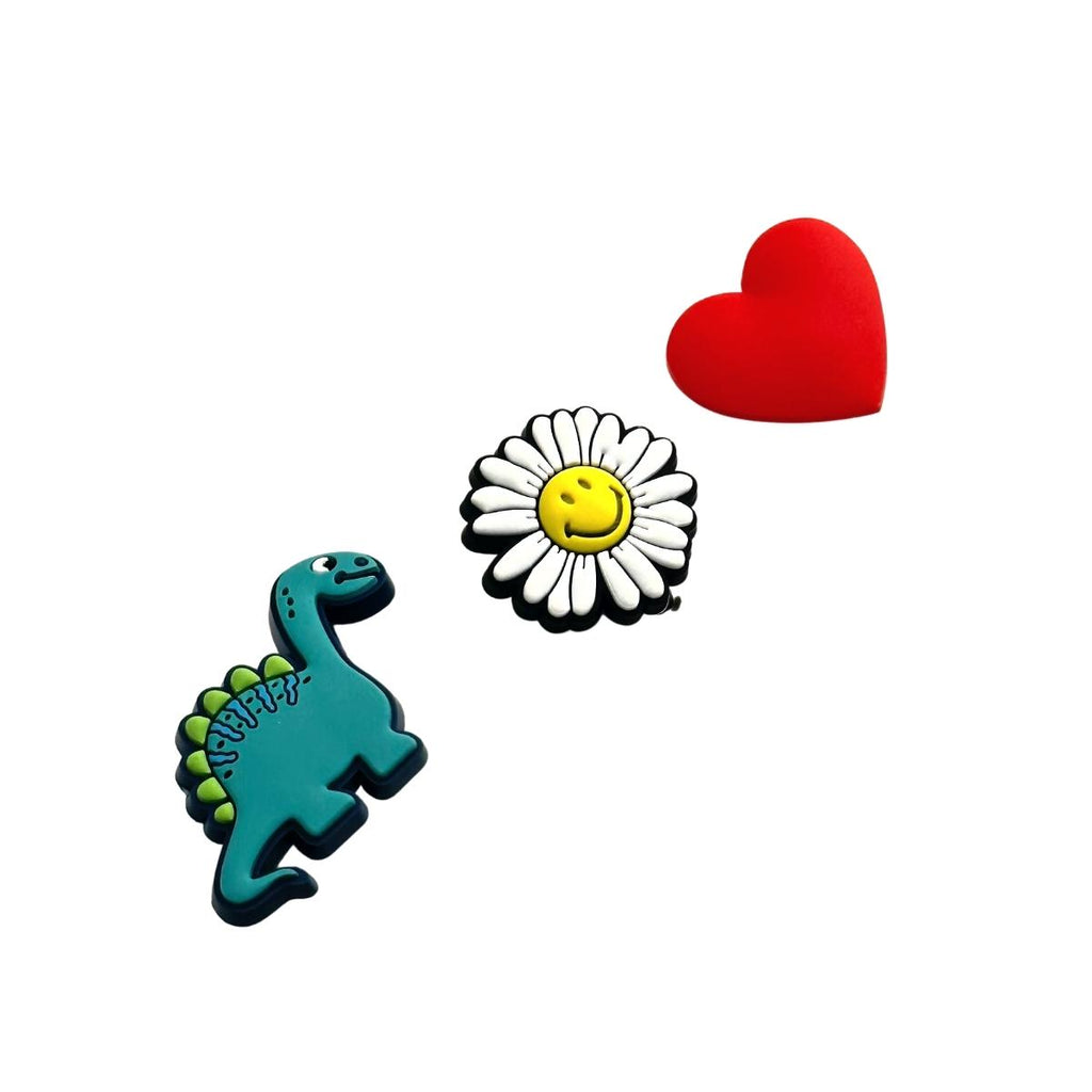 Green dinosaur&White flower(daisy)&Red heart-Charms for shoe decoration and phone case:3 pieces pack #4