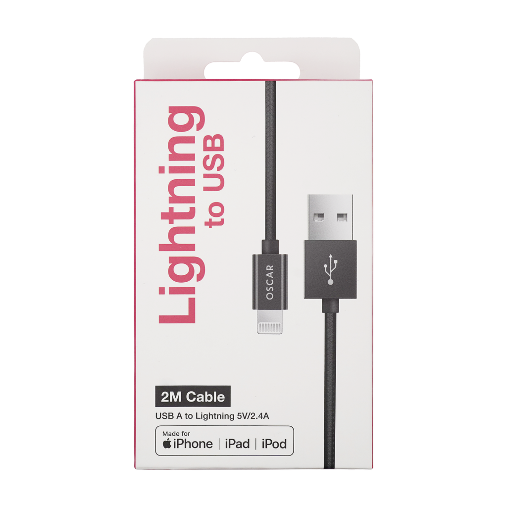 Oscar A to Lightning 2M MFi Cable Black