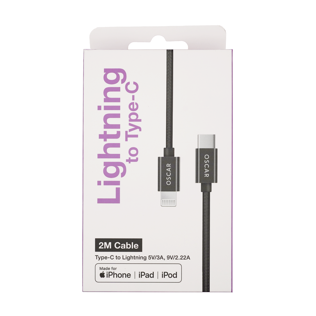 Oscar C to Lightning 2M MFi Cable Black