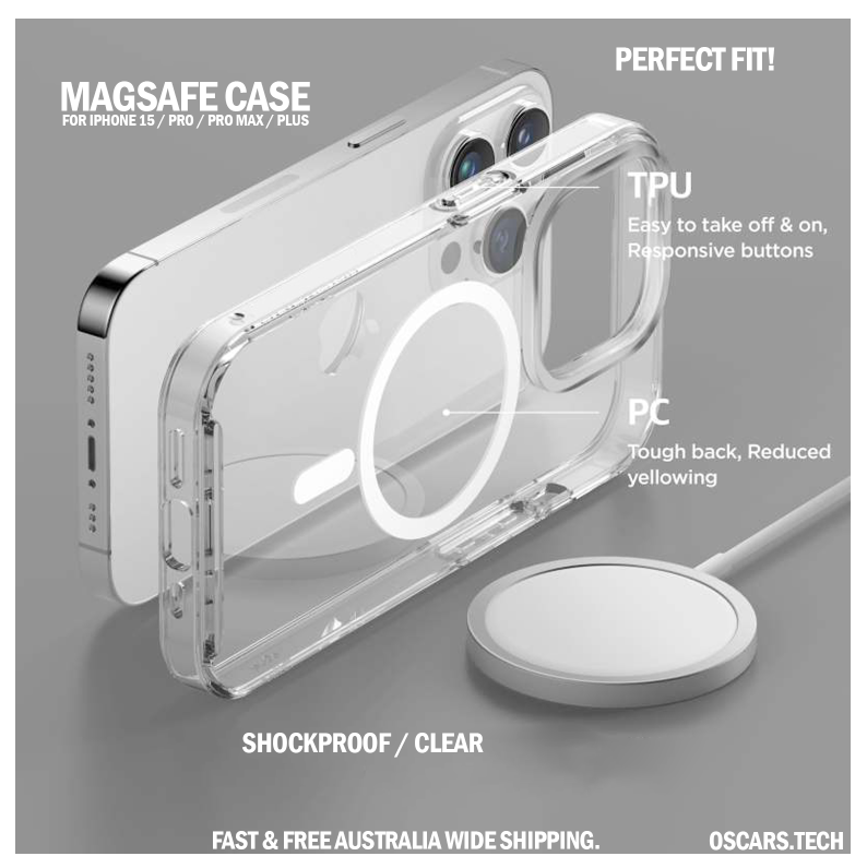 iPhone 15 Pro Max Magnetic Case Clear Transparent Slim Shockproof Magsafe Cover [Online Exclusive]