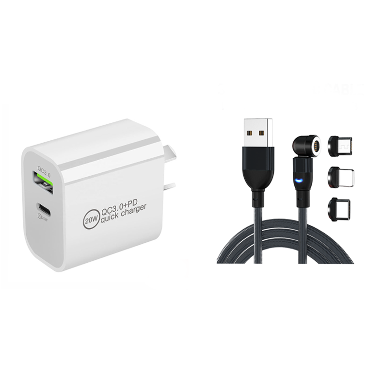 20W PD Dual Port Fast Charge Wall Charger Power Adapter For iPhone 15 Pro Max Samsung with 3in1 Magnetic Cable [onlie exclusive]