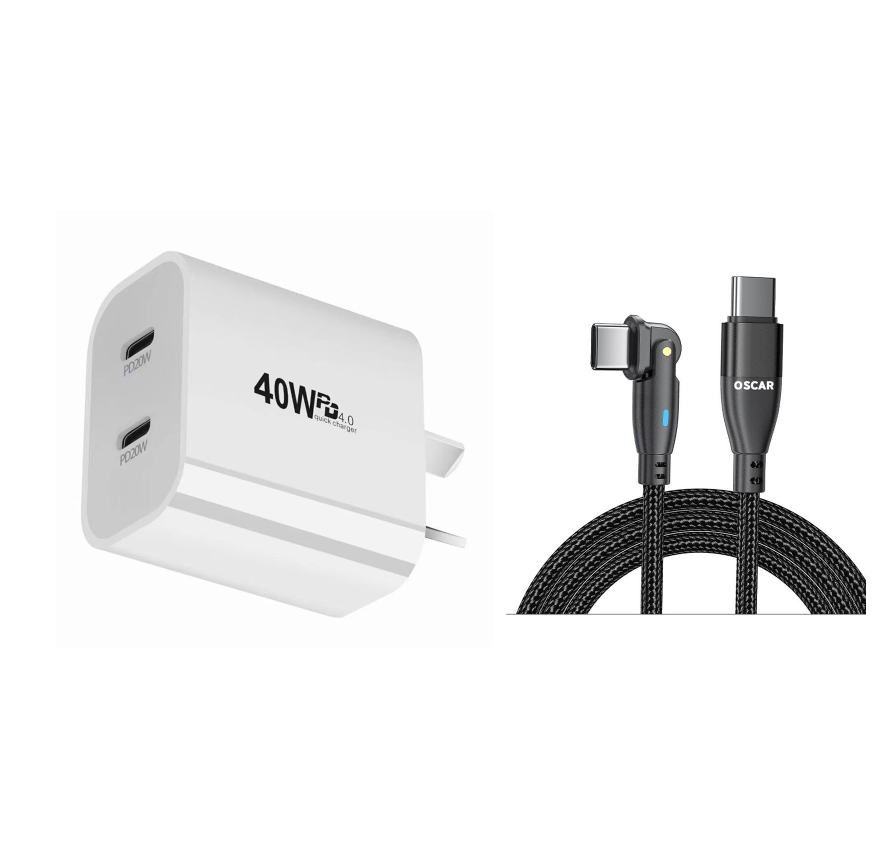 40W PD Dual Port USB C Fast Wall Charger Power Adapter For iPhone 15 / Pro / Pro Max / Plus Samsung Galaxy S21 / S22 / S23 Ultra & Rotatable 1m 60W Type-C to C Cable [Online Exclusive]