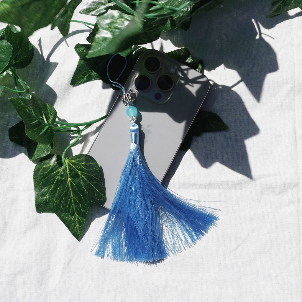 Long Norigae Light Blue Phone Charm