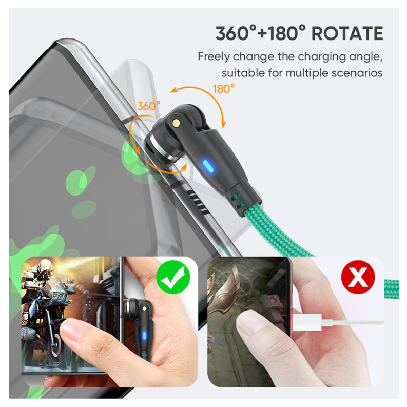PD 100W USB Type-C Charging Cable Magnetic iPhone Micro USB Phone Charger Cord 1m Green [Online Exclusive]