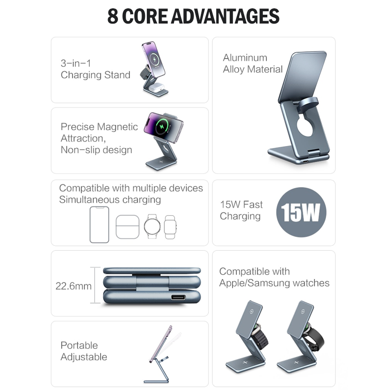 Callstel iPhone Ladestation: 3in1-Induktions-Ladestation für Smartphone,  Apple Watch & AirPods, 10W (Ladestation iPhone Apple Watch)