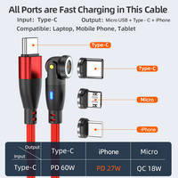 PD 100W USB Type-C Charging Cable Magnetic iPhone Micro USB Phone Charger Cord 1m RED [Online Exclusive]