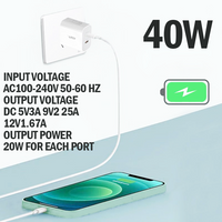 [ Complete Pack ] 40W PD Dual Port USB C Fast Wall Charger Power Adapter For iPhone 15 / Pro / Pro Max / Plus Samsung Galaxy S21 / S22 / S23 Ultra With 2 x Rotatable 1m 60W Type-C to C Cable [Online Exclusive]