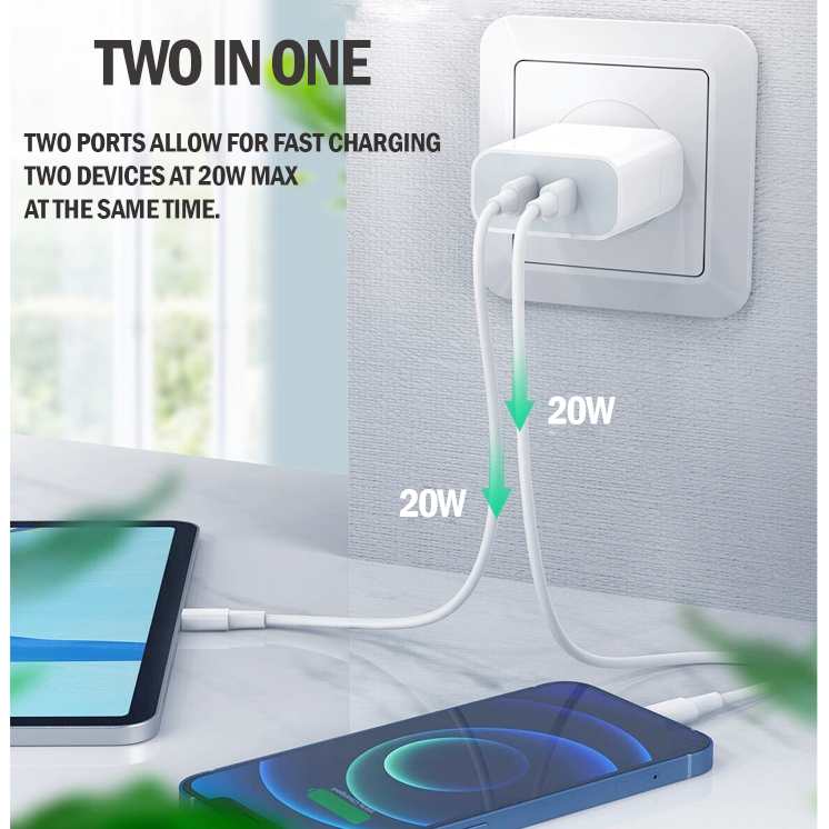 [ Complete Pack ] 40W PD Dual Port USB C Fast Wall Charger Power Adapter For iPhone 15 / Pro / Pro Max / Plus Samsung Galaxy S21 / S22 / S23 Ultra With 2 x Rotatable 1m 60W Type-C to C Cable [Online Exclusive]