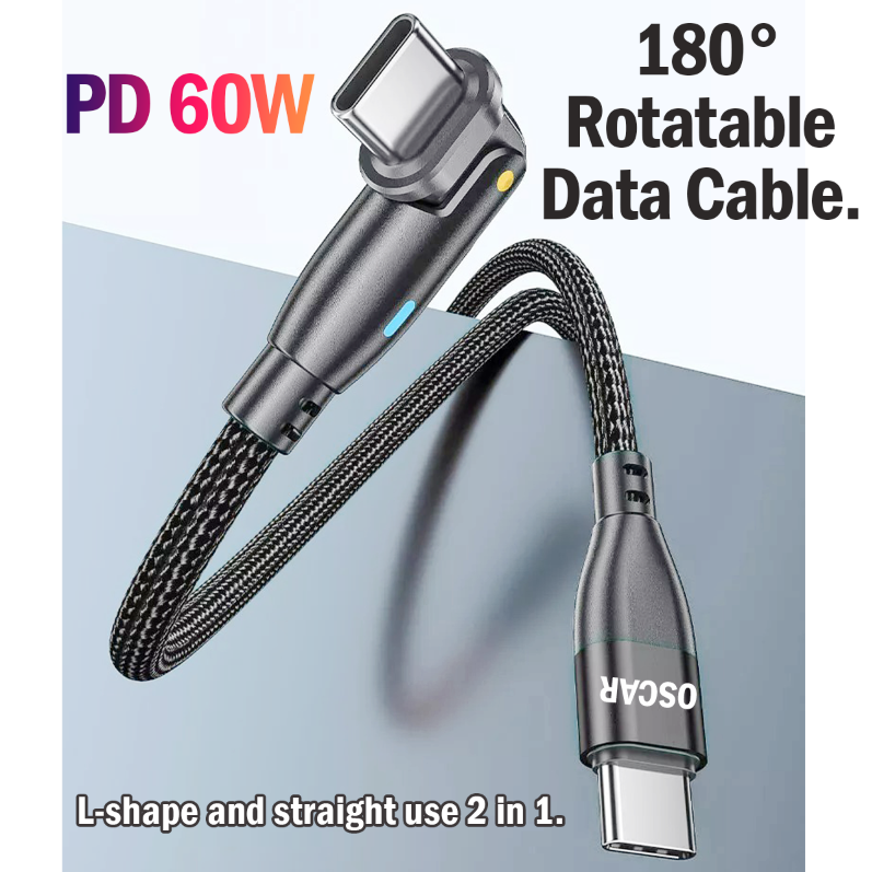[3 Pack] PD 60W USB-C to USB-C Charging Cable 1M For iPhone 15 / Pro / Pro Max / Plus 180° Rotation Cord For Fast Charging Charger[Online Exclusive]