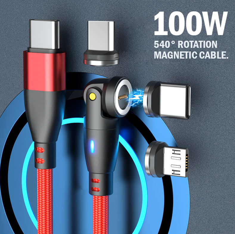 PD 100W USB Type-C Charging Cable Magnetic iPhone Micro USB Phone Charger Cord 1m RED [Online Exclusive]