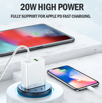 20W PD Dual Port Fast Charge Wall Charger Power Adapter For iPhone 15 Pro Max Samsung with 3in1 Magnetic Cable [onlie exclusive]