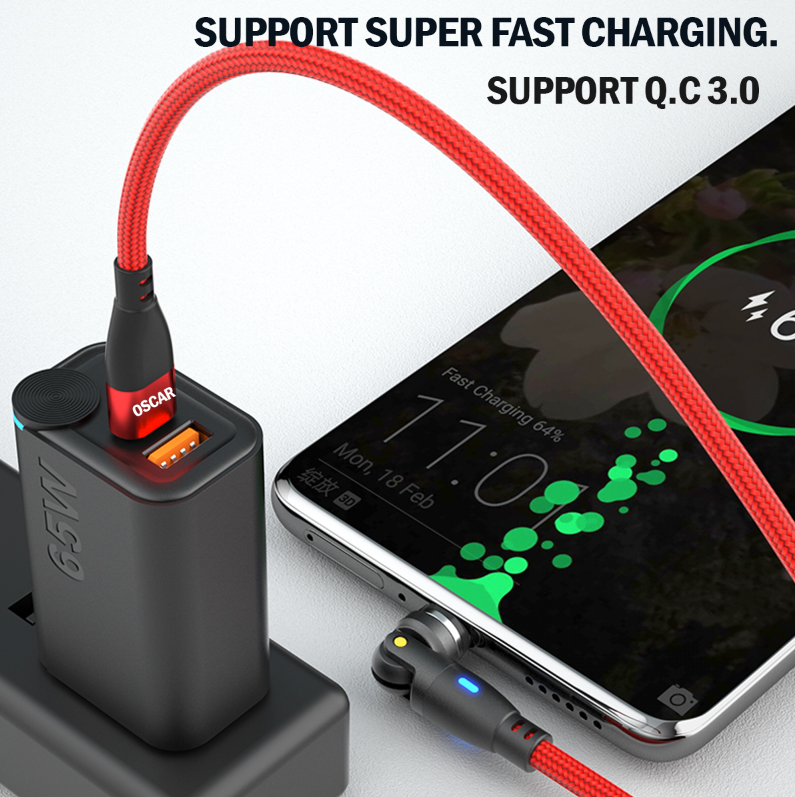 PD 100W USB Type-C Charging Cable Magnetic iPhone Micro USB Phone Charger Cord 1m RED [Online Exclusive]