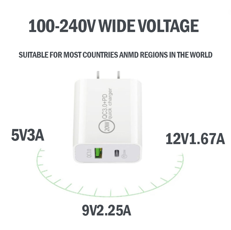 20W PD Dual Port Fast Charge Wall Charger Power Adapter For iPhone 15 Pro Max Samsung with 3in1 Magnetic Cable [onlie exclusive]