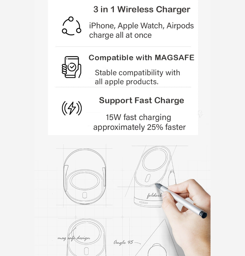 [Gift Under $100] 3 in 1 Magsafe Wireless Charging Station Charger Stand for iPhone [ online exclusive ]