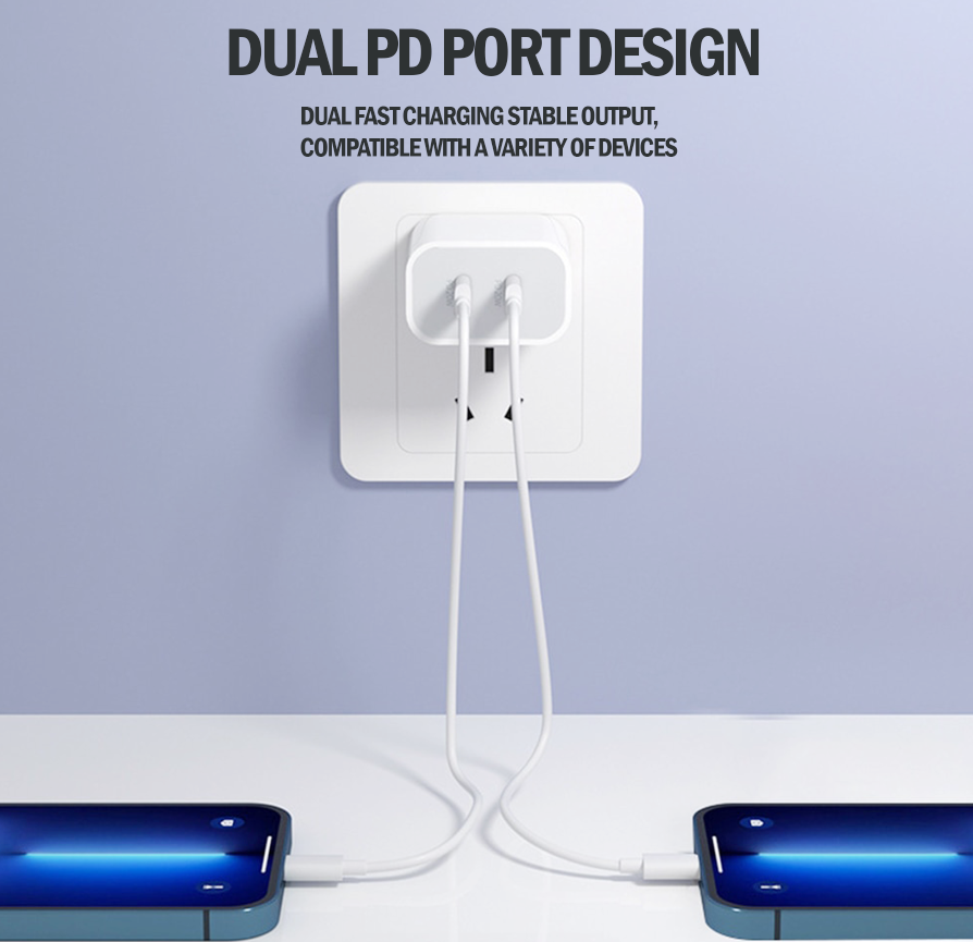 [ Complete Pack ] 40W PD Dual Port USB C Fast Wall Charger Power Adapter For iPhone 15 / Pro / Pro Max / Plus Samsung Galaxy S21 / S22 / S23 Ultra With 2 x Rotatable 1m 60W Type-C to C Cable [Online Exclusive]