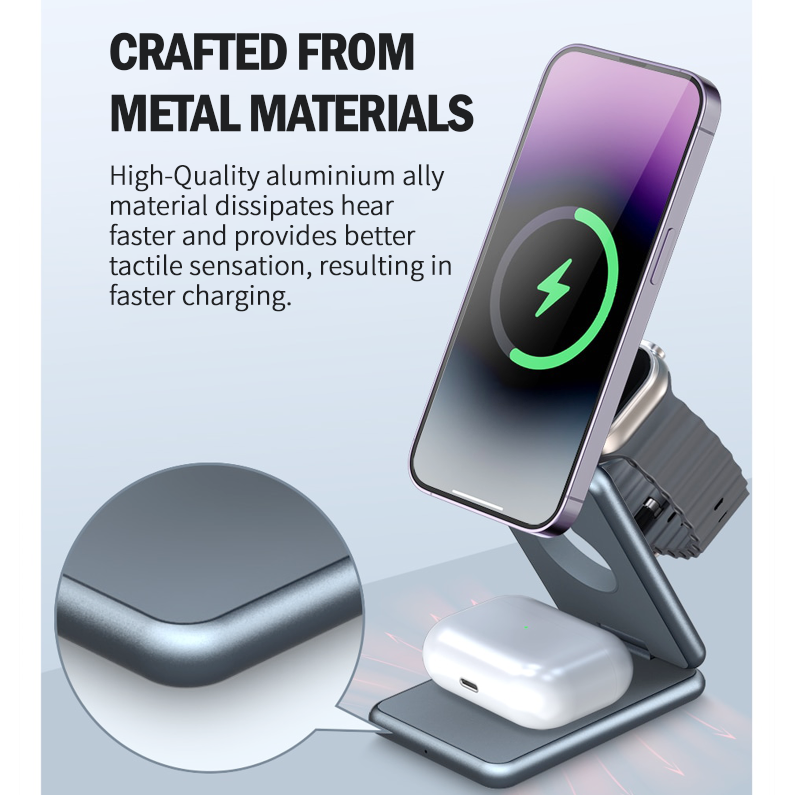 Foldable Magnetic Wireless Charger Stand 3in1 iPhone iWatch airpods Magsafe [Online Exclusive]