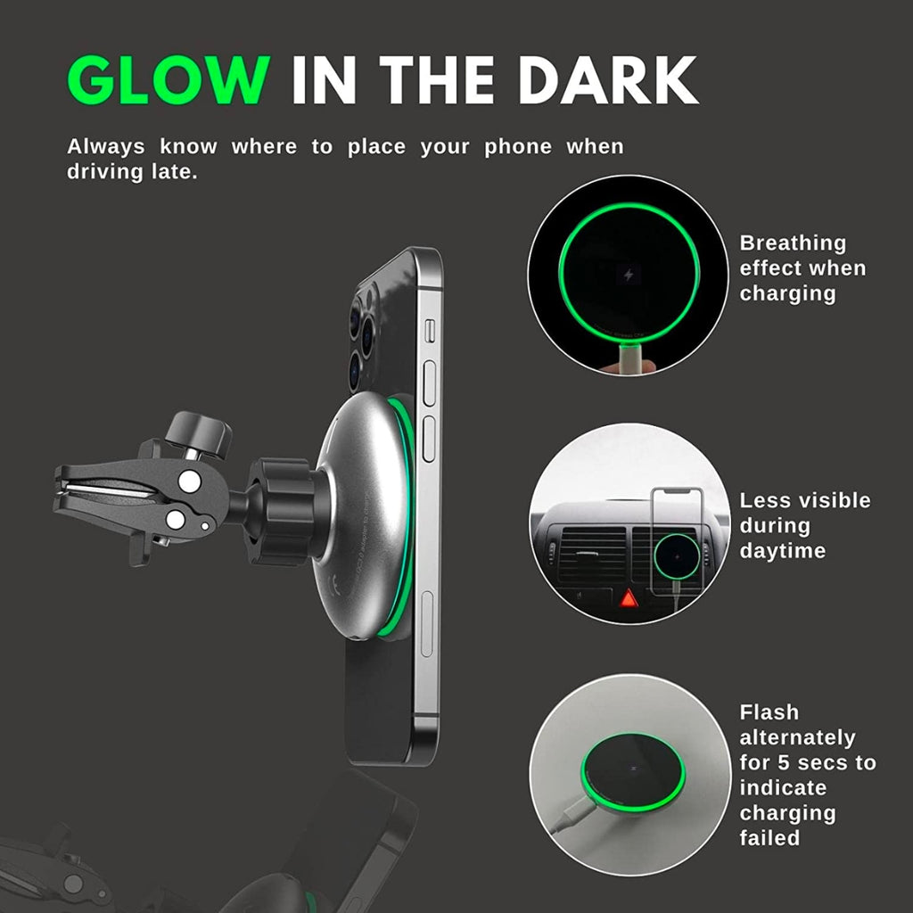Oscar 2 in 1 MagSafe Compatible Magnetic Wireless Car Charger (Suction & Air vent mount)