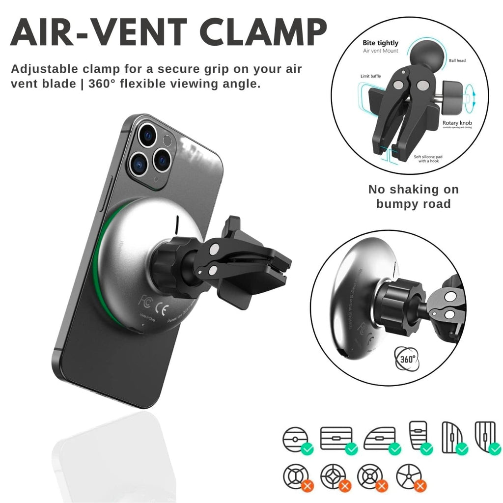 Oscar 2 in 1 MagSafe Compatible Magnetic Wireless Car Charger (Suction & Air vent mount)