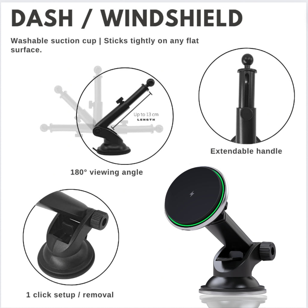 Oscar 2 in 1 MagSafe Compatible Magnetic Wireless Car Charger (Suction & Air vent mount)