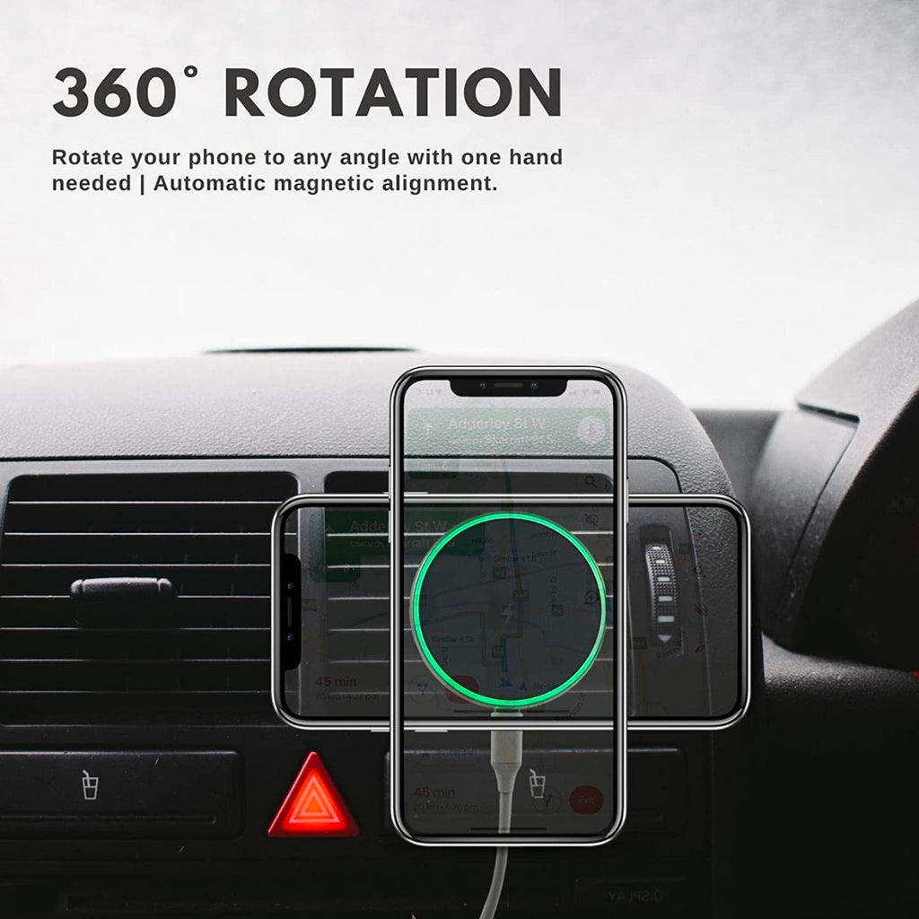 Oscar 2 in 1 MagSafe Compatible Magnetic Wireless Car Charger (Suction & Air vent mount)