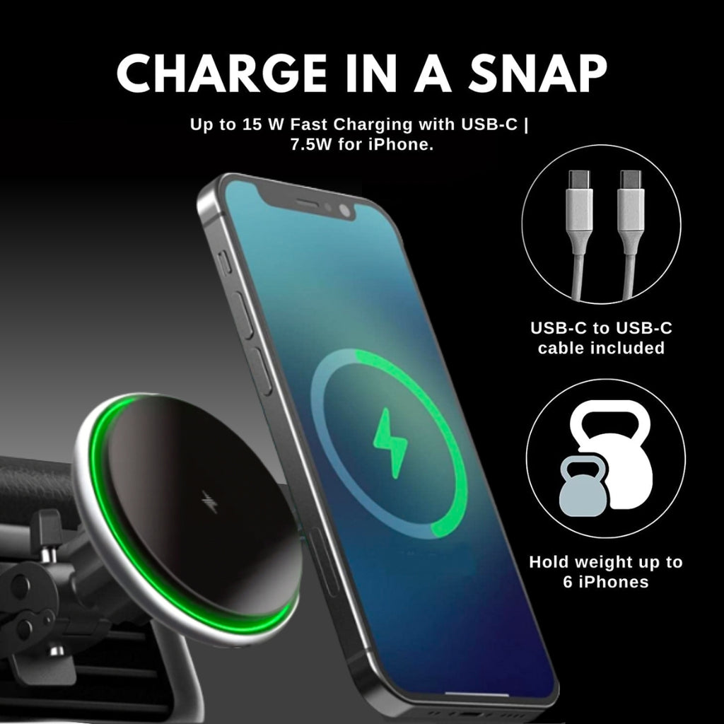 Oscar 2 in 1 MagSafe Compatible Magnetic Wireless Car Charger (Suction & Air vent mount)
