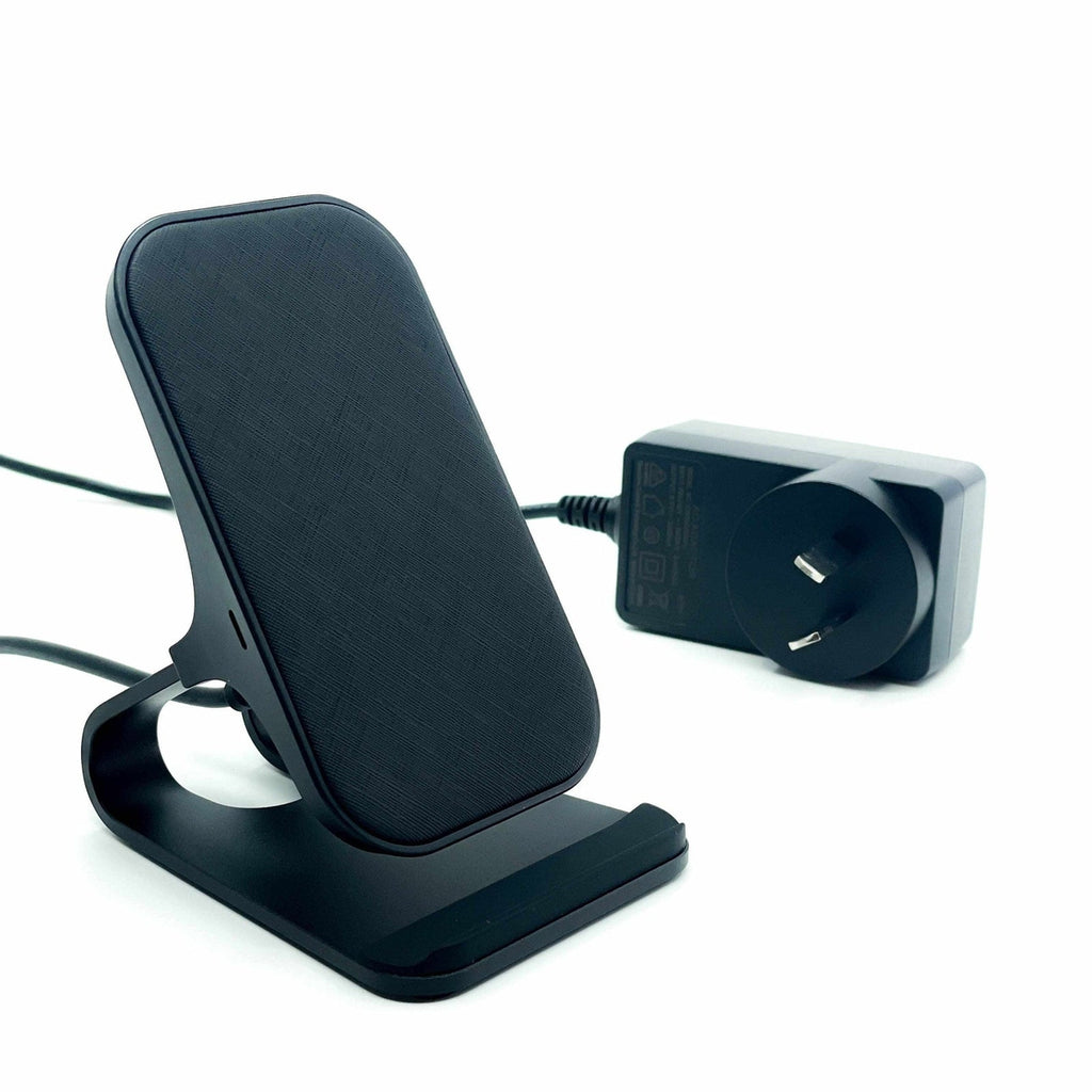 Oscar Black Leather Fast Wireless Charging Stand - Power Adapter Included