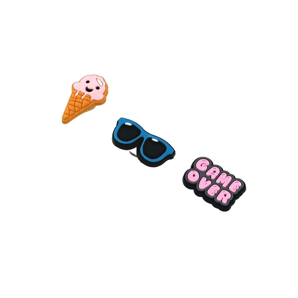 Ice Cream & Sunglasses & GAME OVER - Charms for shoe decoration and phone case: 3 pieces pack #1