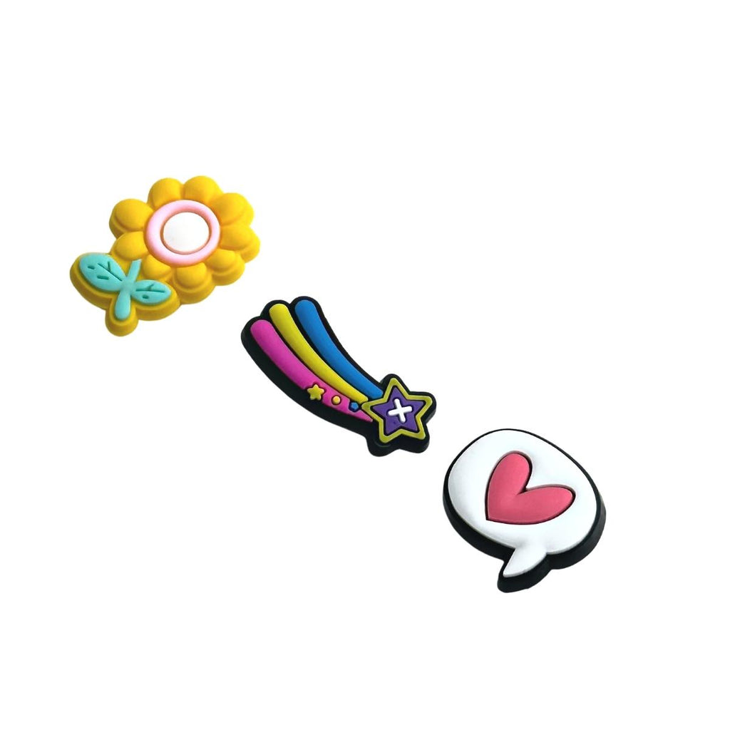 Yellow flower&Shooting star&Thought balloon with a pink heart-Charms for shoe decoration and phone case:3 pieces pack #10