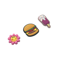 Pink flower face& Hamburger&Ice cream stick-Charms for shoe decoration and phone case:3 pieces pack #13