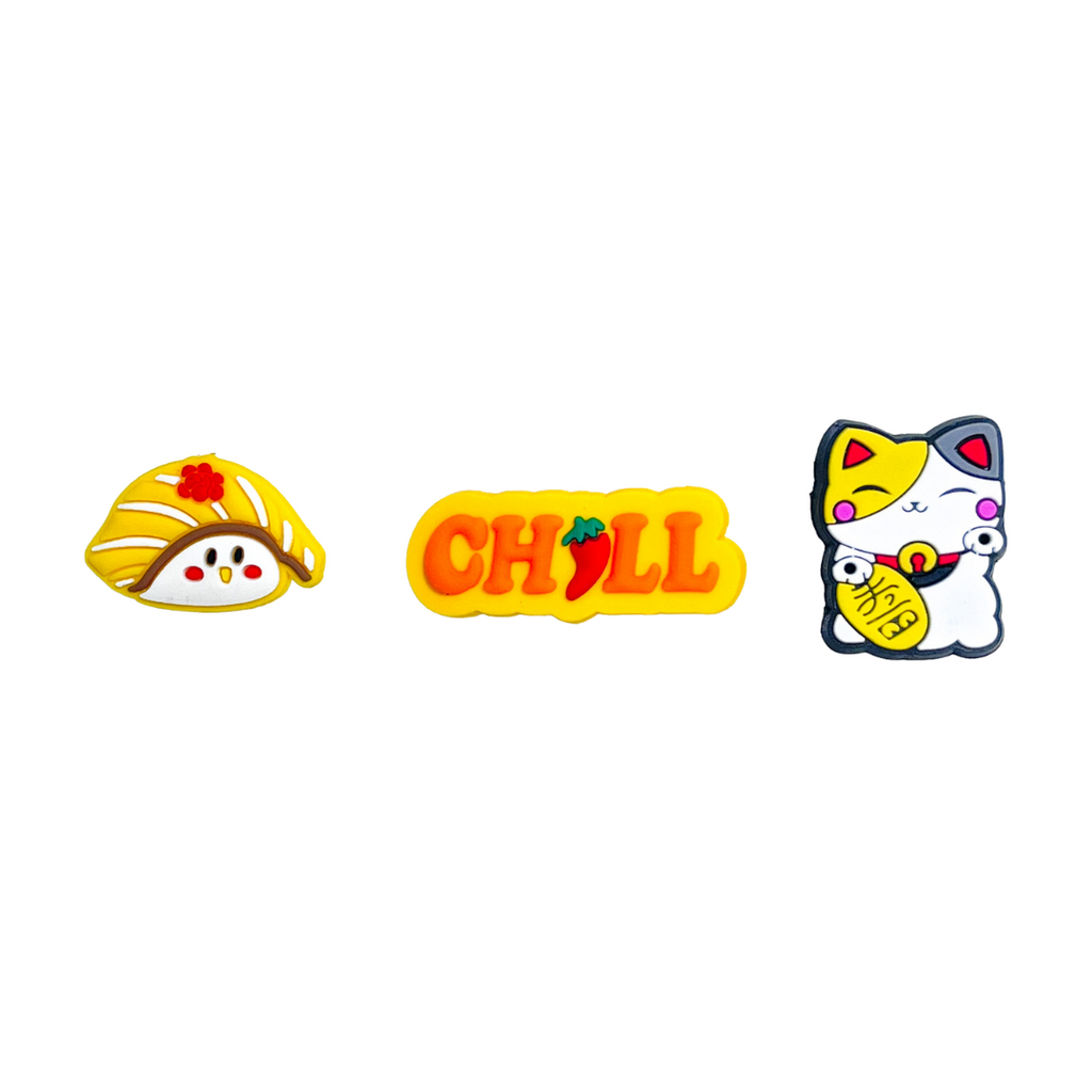 Girl&CHILL&Cat-Charms for shoe decoration and phone case:3 pieces pack #30