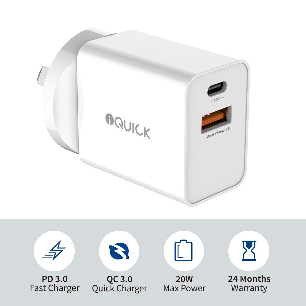 iQuick Fast Charging Dual Adapter 20W