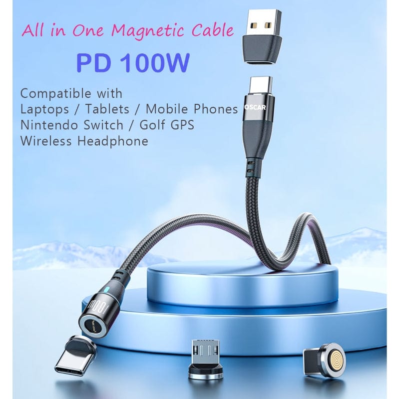 Oscar 3 in 1 Magnetic 100W Fast Charging Cable (1M / 1.8M) [Online Exclusive]